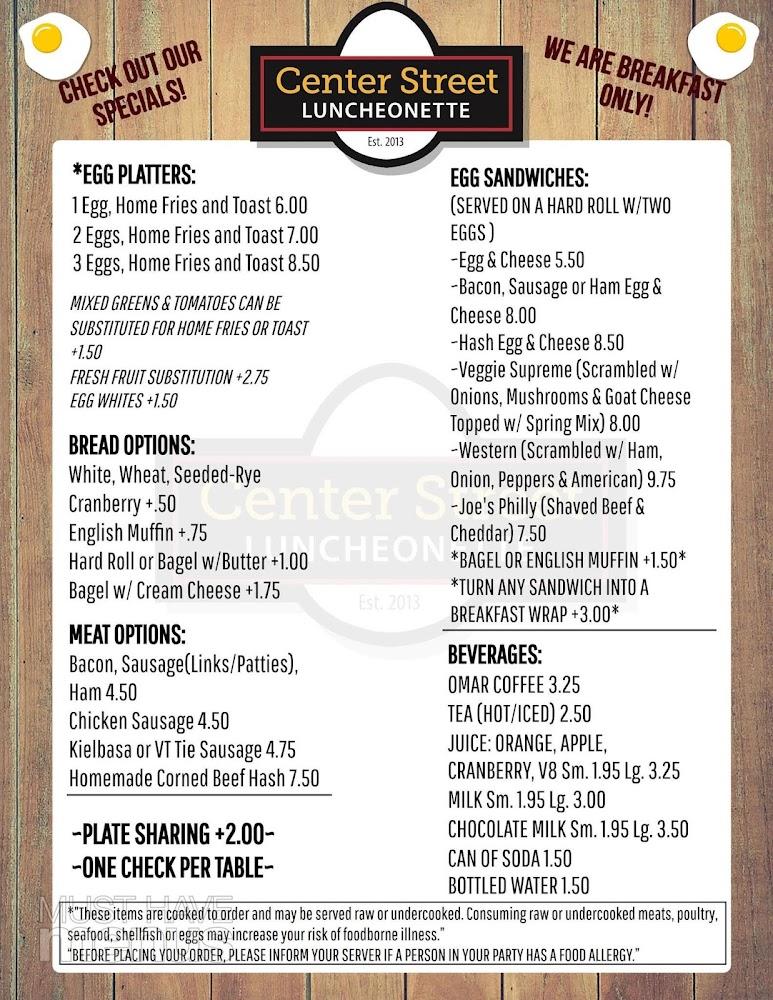 Center Street Luncheonette Menu image 1